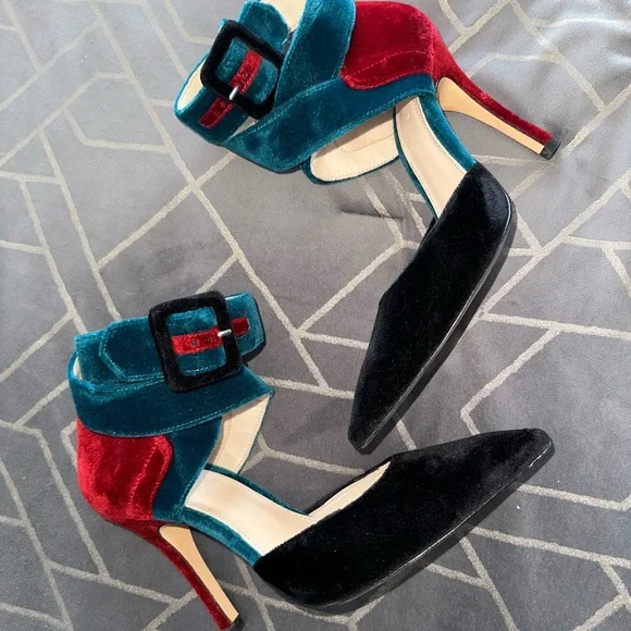 Velvet Colorblock pointed heels - Picture 2 of 11